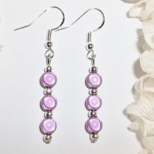 Long Purple Earrings Set Dangle Handmade NWT Jewelry Pair Drop Beaded Woman 4093